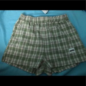 Green Tartan Letter Patched Shorts
